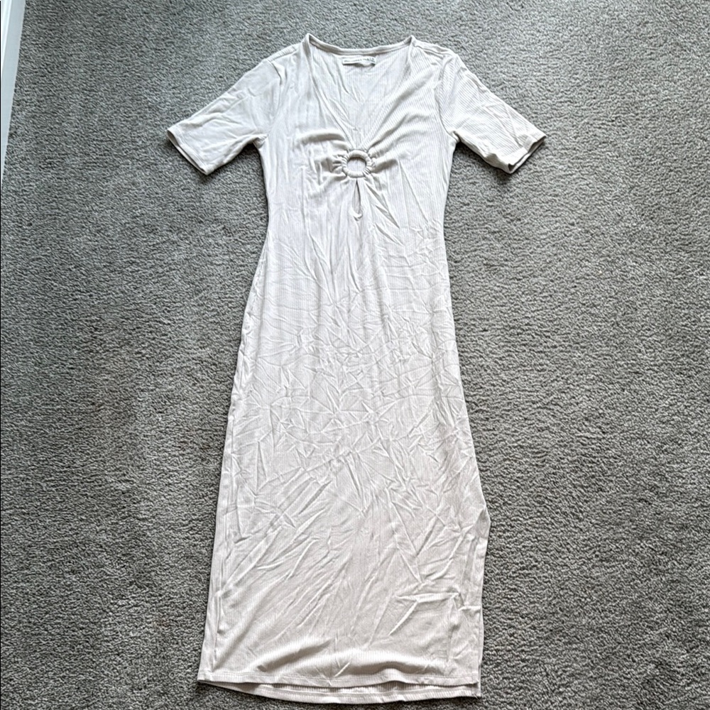 Abercrombie & Fitch Cream Ribbed Dress ORing detail size small tall
